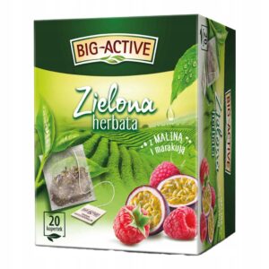 Herbata zielona BIG-ACTIVE z maliną i marakują, 20 kopert
