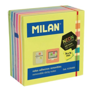 Karteczki samoprzylepne MILAN Neon, 76 x 76 mm, 7 kolorów, 400 karteczek