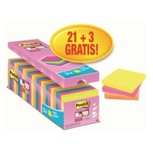 Karteczki Post-it®, zestaw 21 bloczków + 3 Gratis, kolorowe, 76x76mm