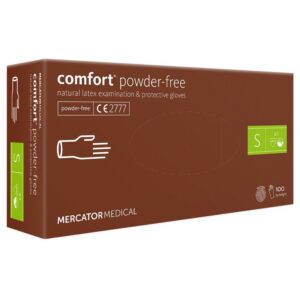 Rękawice lateksowe MERCATOR COMFORT PF, beżowe, rozmiar M, 100 sztuk