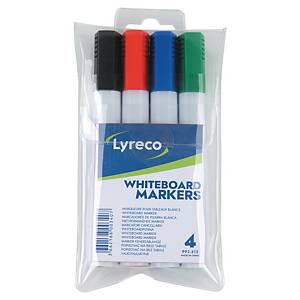 Marker suchościeralny LYRECO, ścięta końcówka, zestaw 4 kolorów