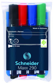 Marker do tablic suchościeralnych SCHNEIDER Maxx 290, zestaw 4 kolorów